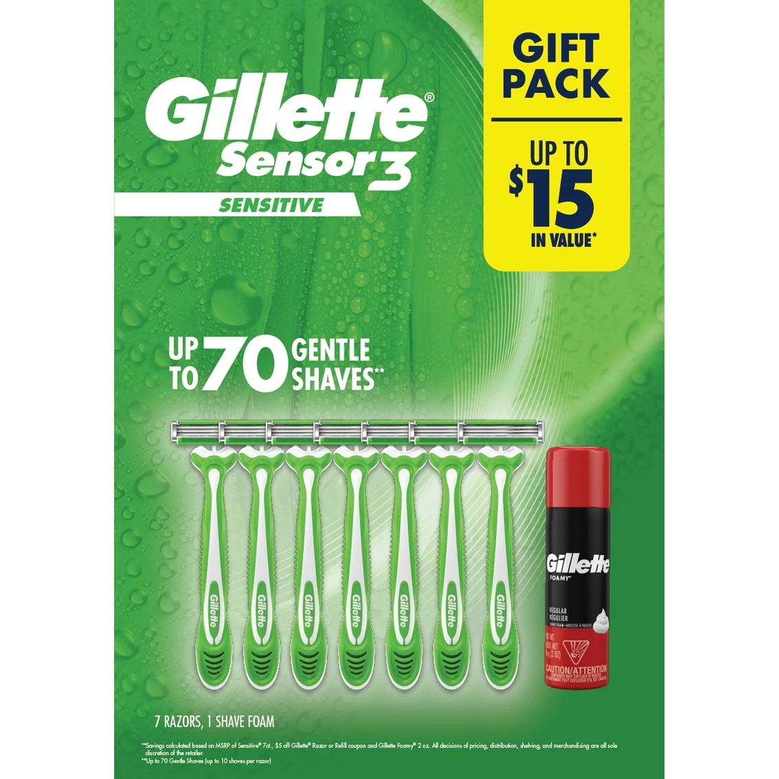 Brand new ⭐ Gillette Sensor3 Sensitive Men's Disposable Razor 7 Ct. + 2 Oz. Foamy Prep Gift Set ⭐